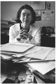 Kate Martin, shown in her office at the Center for National Security Studies of George Washington University's Gelman Library. She was a lead attorney in a Freedom of Information Act case seeking the disclosure of the identities of hundreds of individuals who were arrested and jailed after the September 11 terrorist attacks. AP/WIDE WORLD PHOTOS.