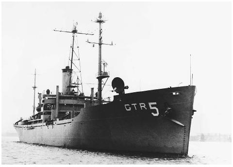 Israeli planes and one or more torpedo boats mistakenly attacked this U.S. Navy research ship, the USS Liberty, in the Mediterranean Sea near the Sinai Peninsula in 1967. ©BETTMANN/CORBIS.